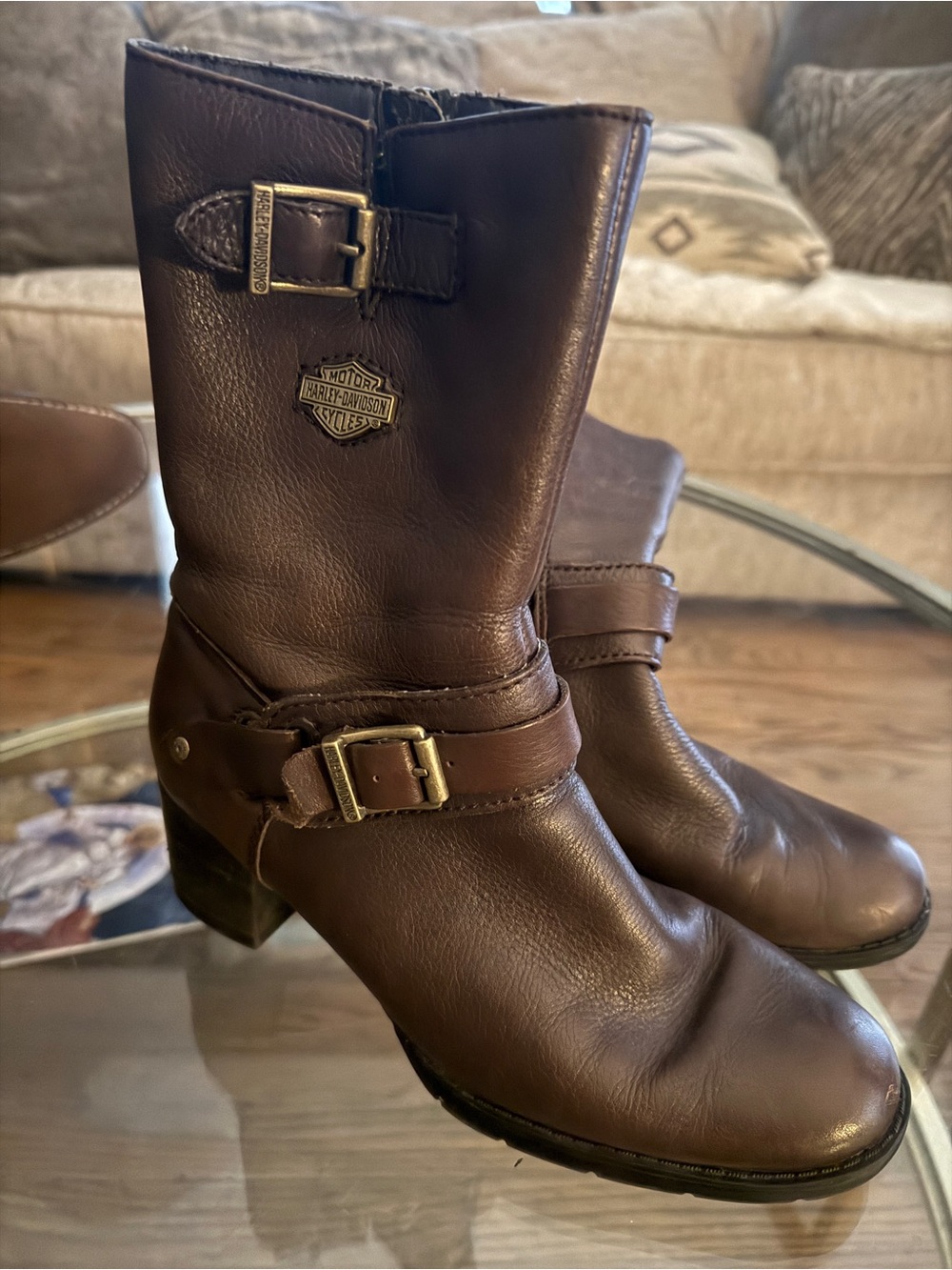 Harley-Davidson Brown Leather Buckle Motorcycle Boots